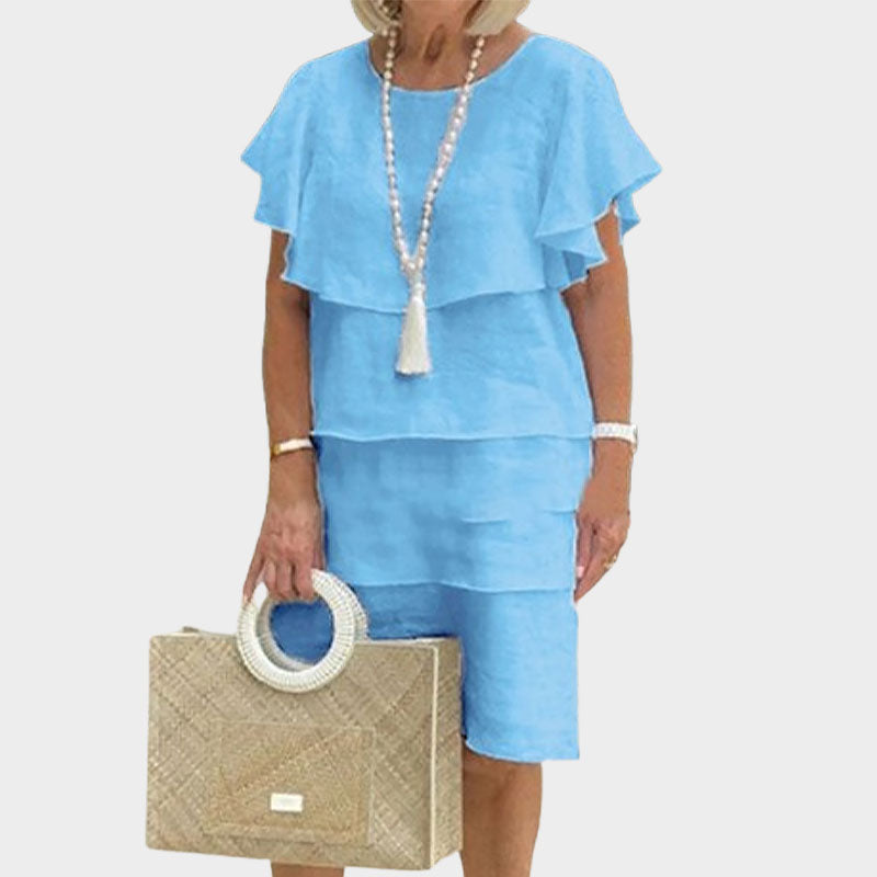 🌸Pyöreäkauluksinen, kellohihainen, monikerroksinen midimekko