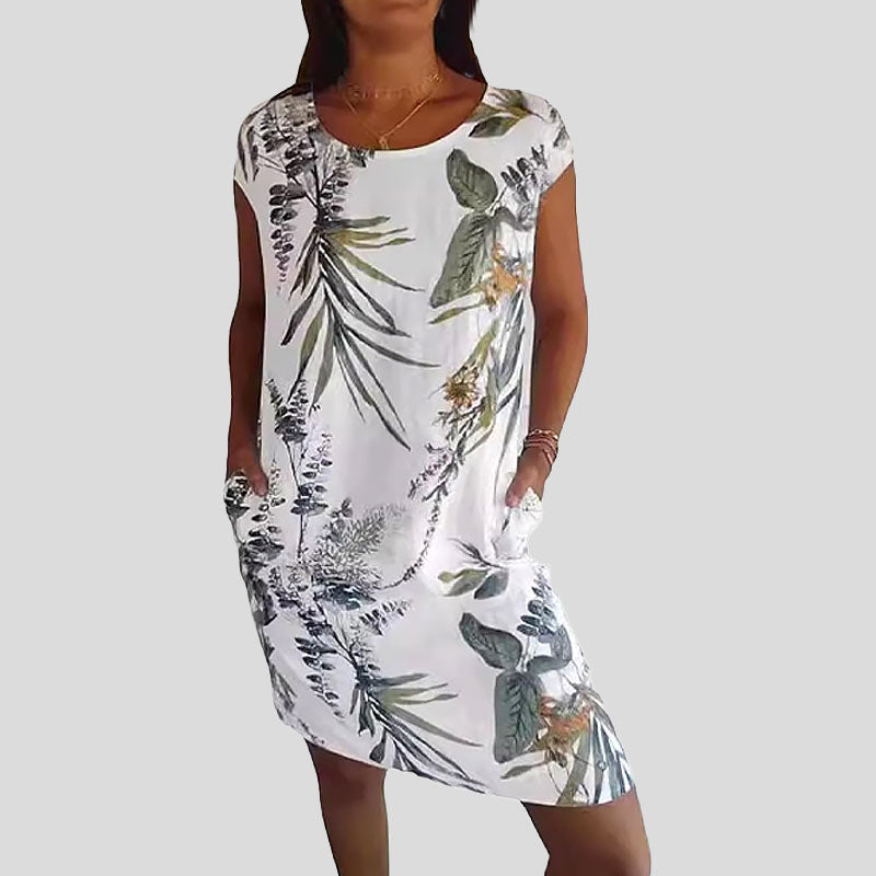 🌼Blomstret kjole med lommer i mercerisert bomull