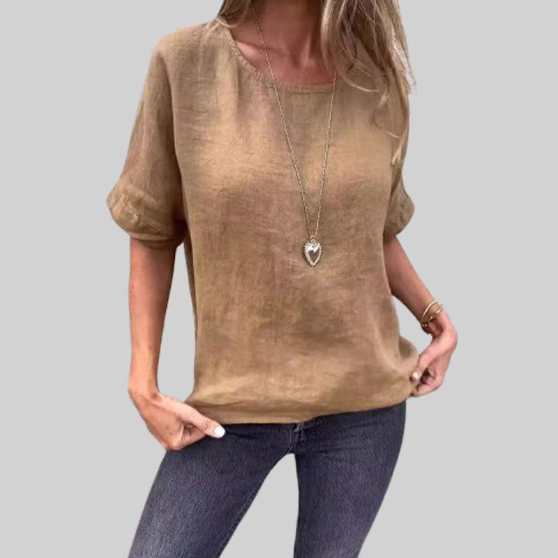 🌸Kortærmet, løs bomulls- og lin skjorte for kvinner til våren og sommere