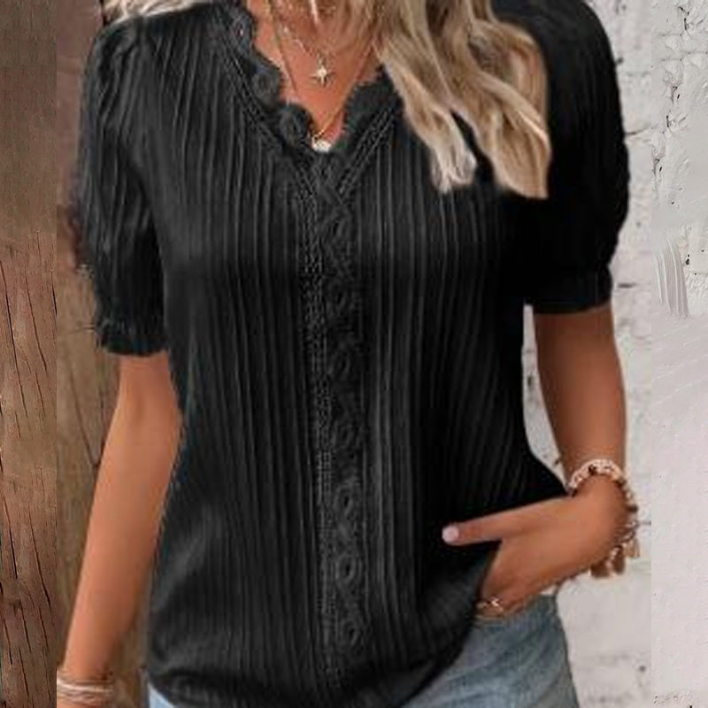 Rento naisten paita, jossa on ontto V-pääntie ja lyhyet hihat