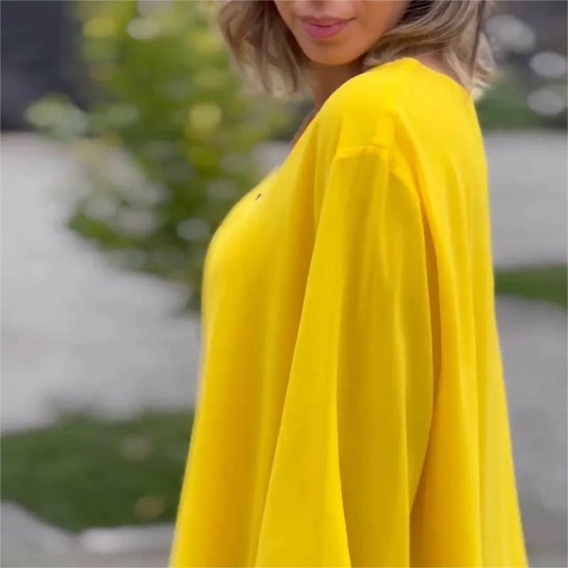 ✨To-lags V-hals glidelås 3/4 ermer myke toppe