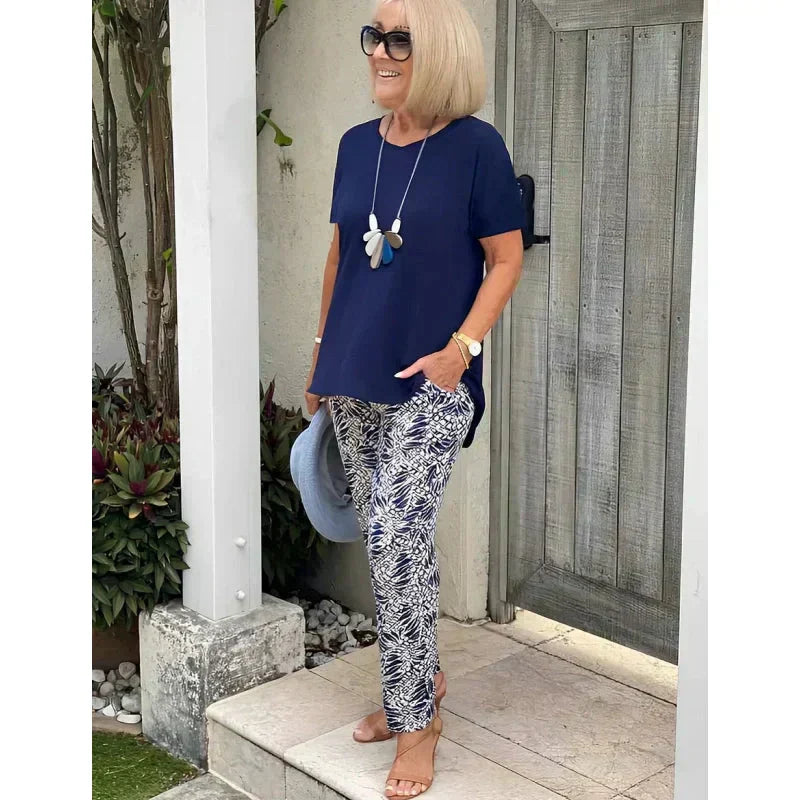 ☀️Printtikuvioinen lyhythihainen rento kaksiosainen pukusarja