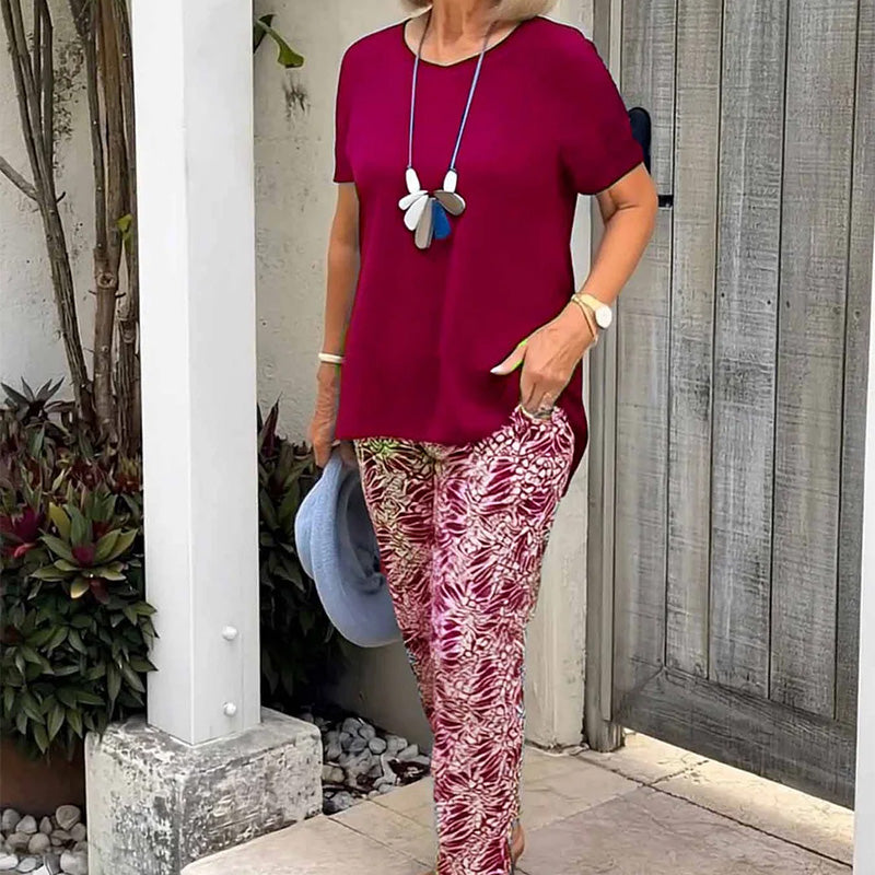 ☀️Printtikuvioinen lyhythihainen rento kaksiosainen pukusarja